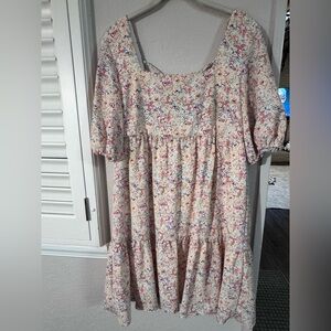 BCBGeneration Cream Ruffled Puff Sleeve Sundress